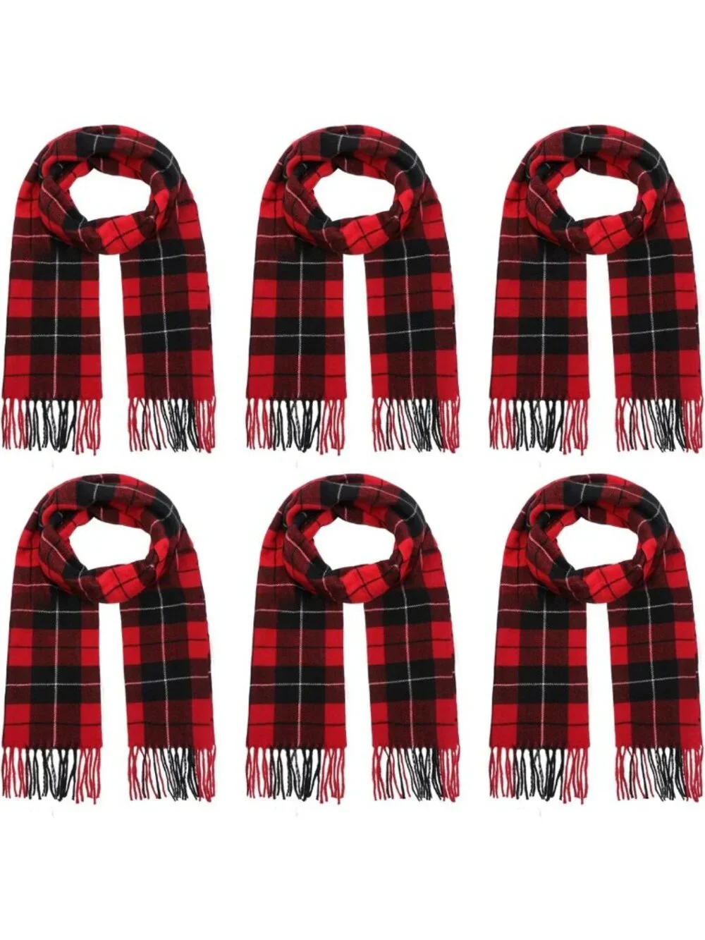 Cozy 6-Pc Christmas Buffalo Plaid Scarves | Faux Tartan Winter Accessories